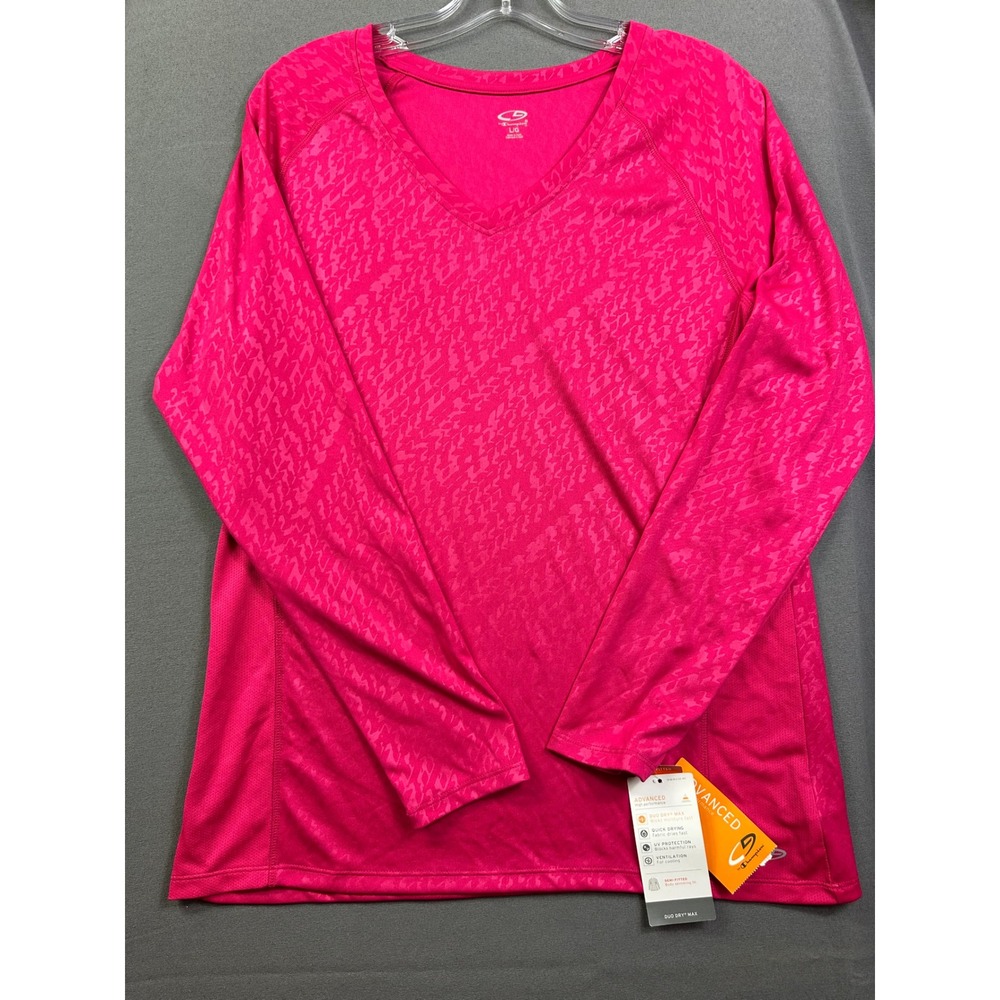 C9 Champion Advanced Duo Dry Max Pink Long Sleeve V-Neck Athletic Top Large NWT